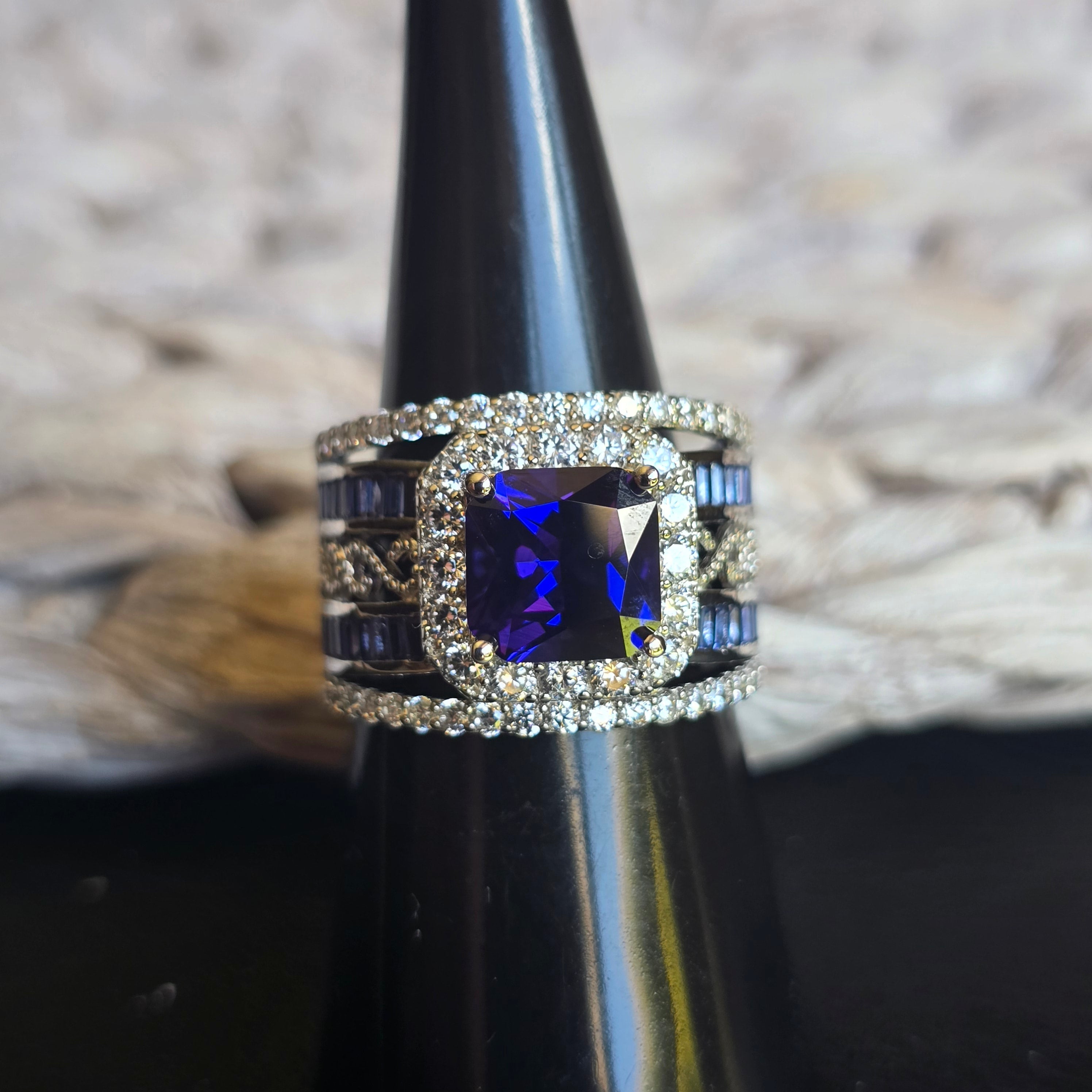 Blue Topaz Square Halo ring