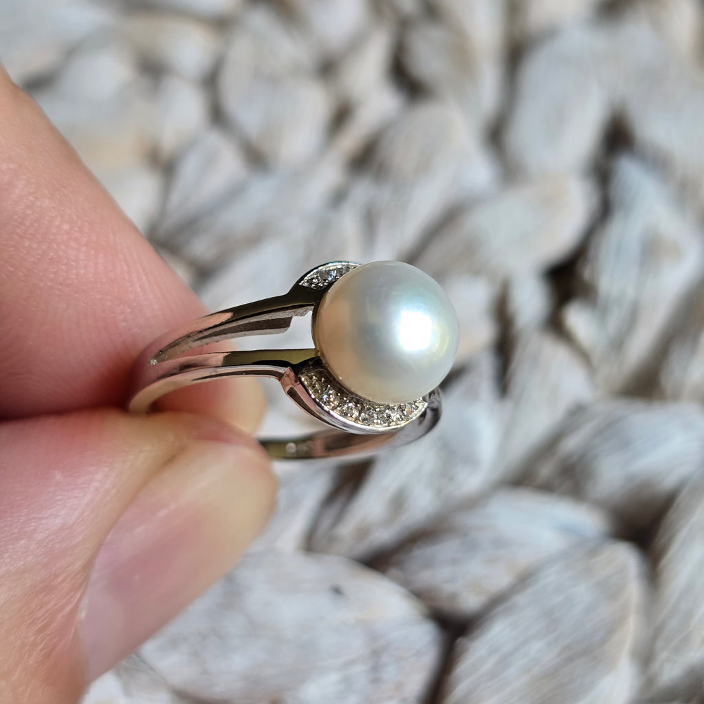 Pearl Half Halo ring