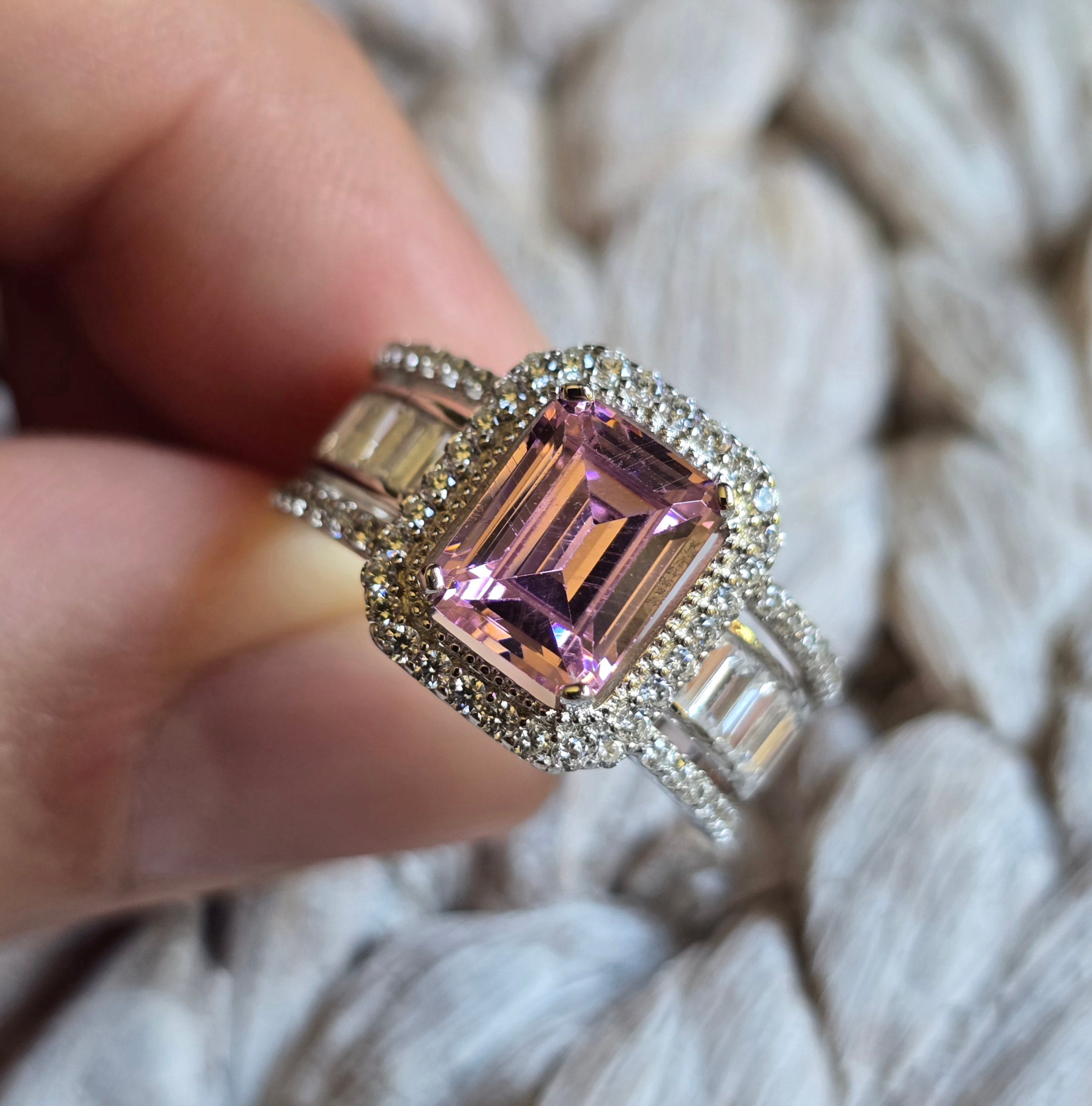 Pink Cz Emerald Cut ring