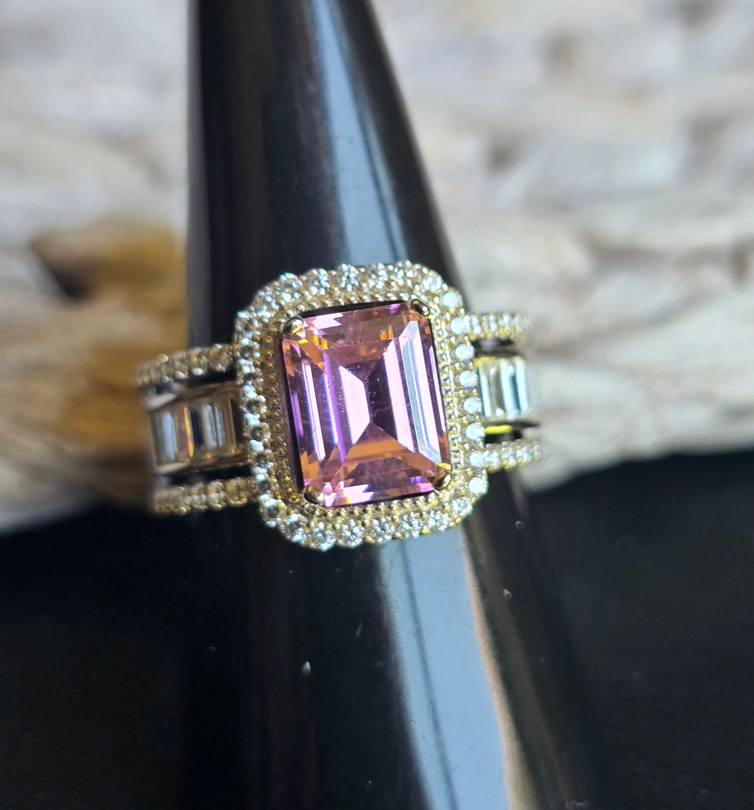 Pink Cz Emerald Cut ring