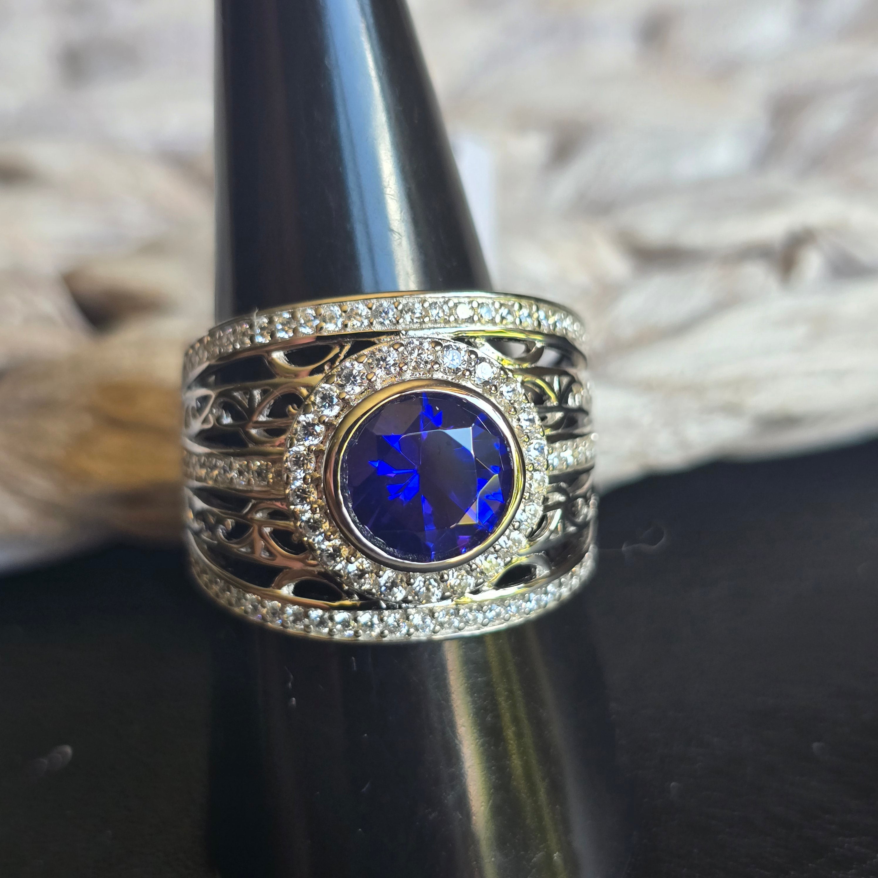 Blue Topaz Round Halo ring