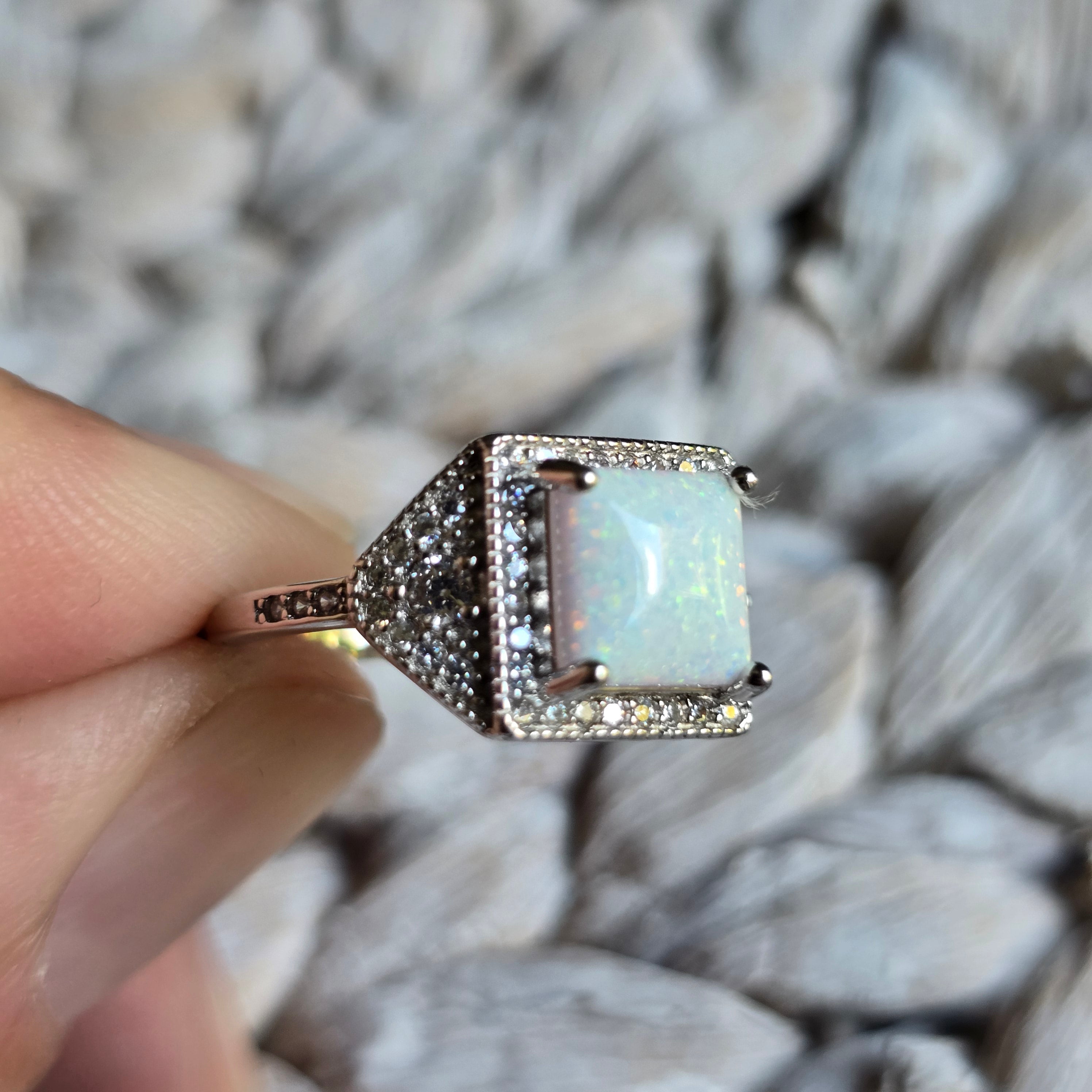 Square Opal Halo ring