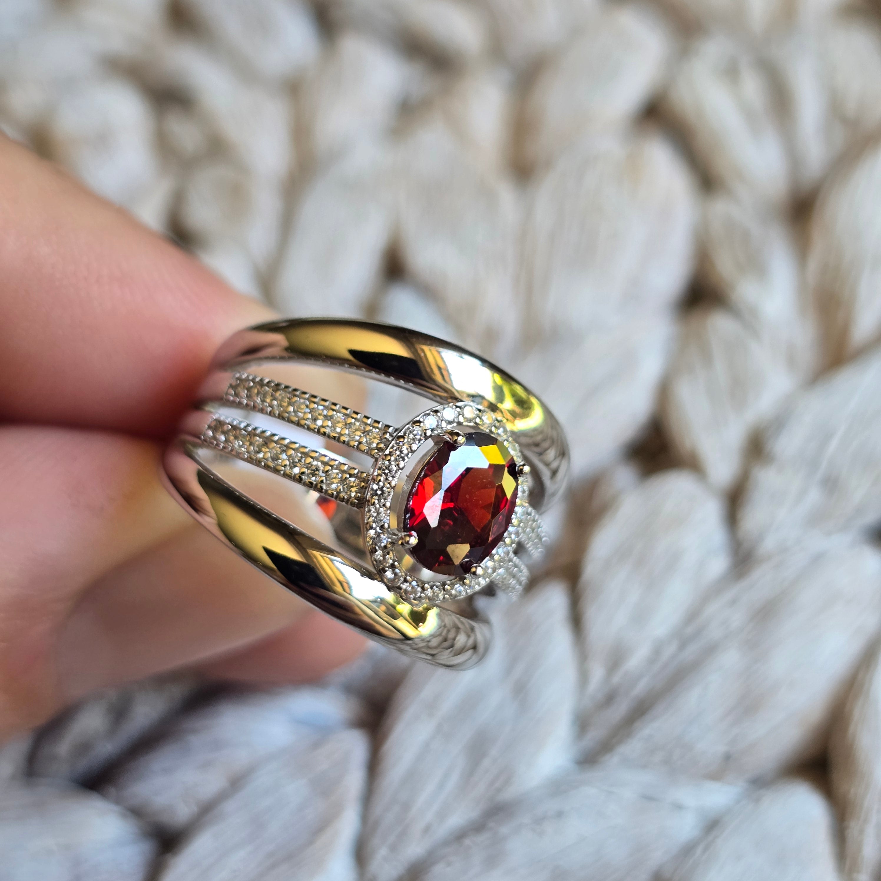 Red Garnet Oval Halo ring