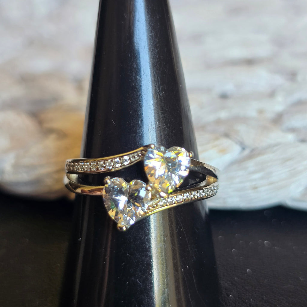 Double Heart Cz ring