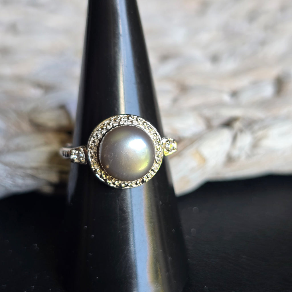 Grey Pearl Halo ring