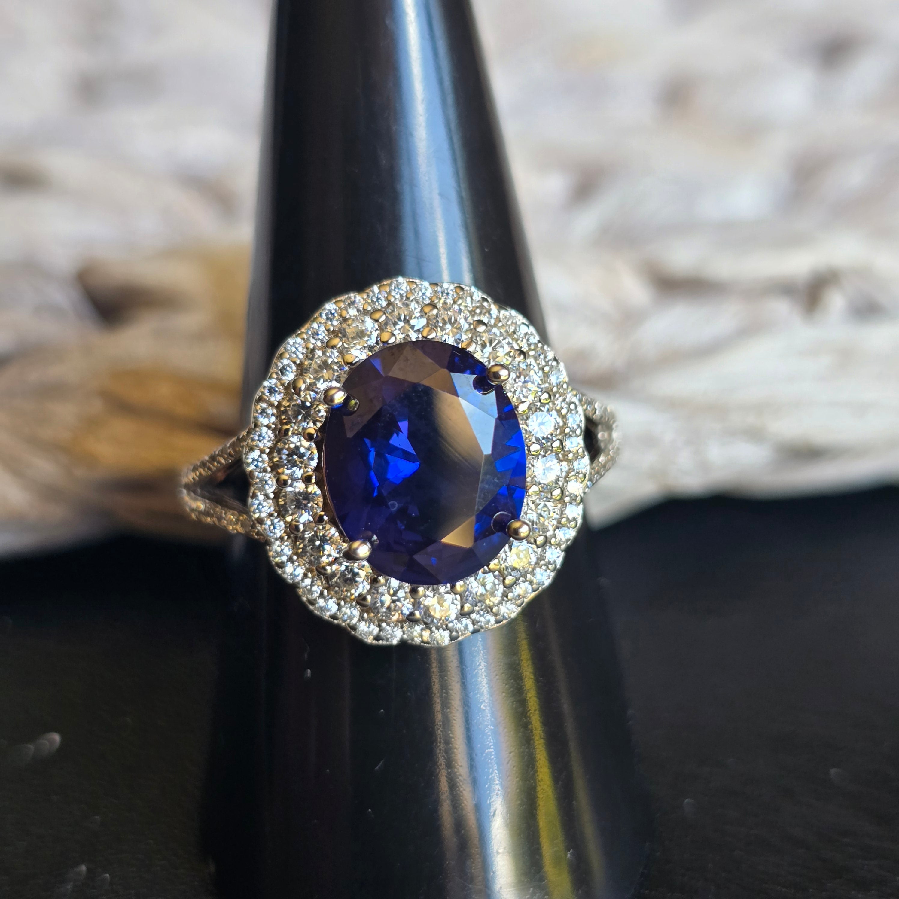 Blue Topaz Oval Halo ring