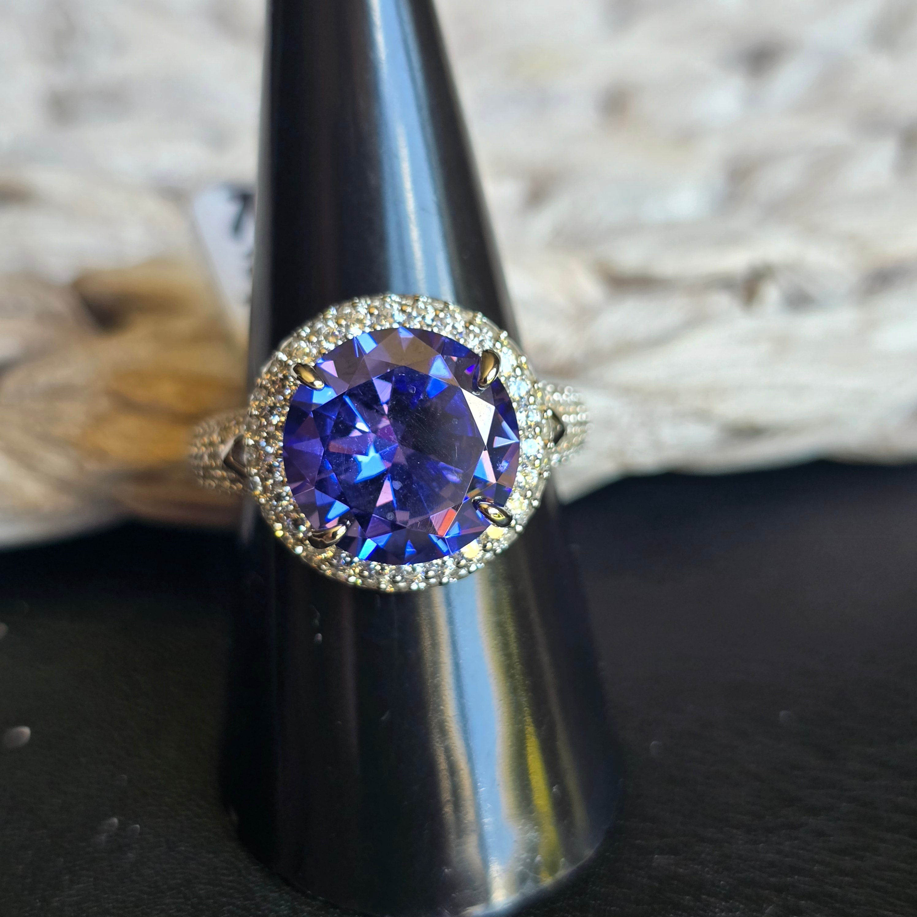 Blue/Purple Round Garnet Halo ring