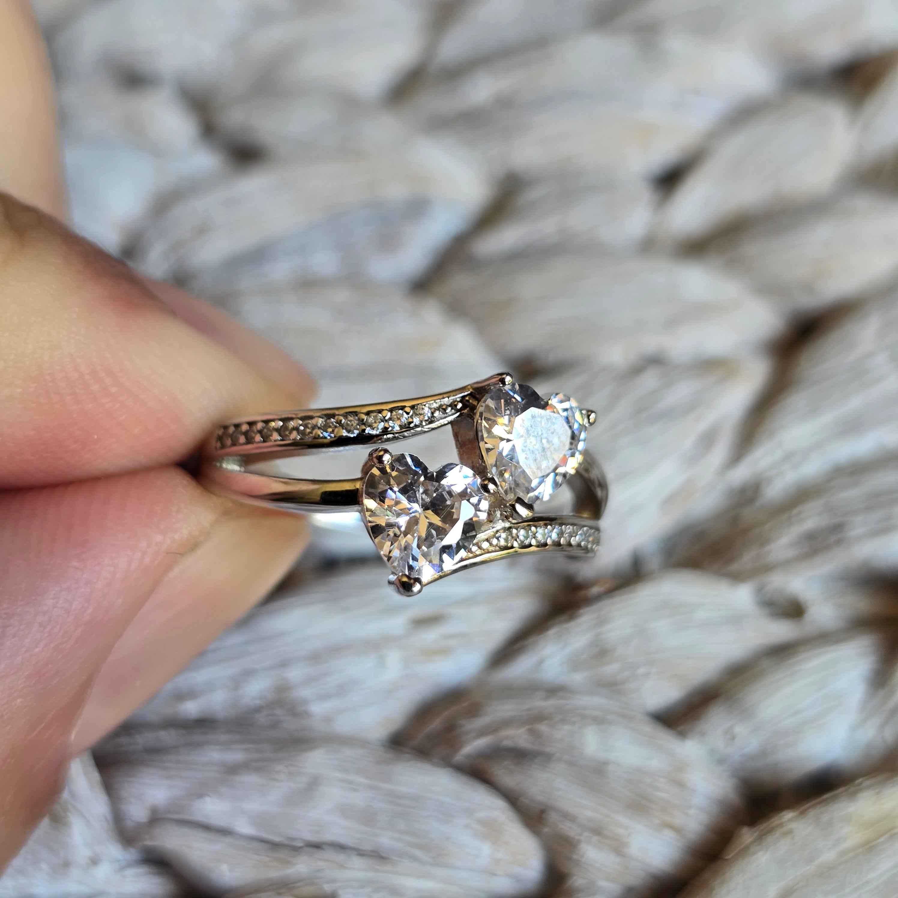 Double Heart Cz ring