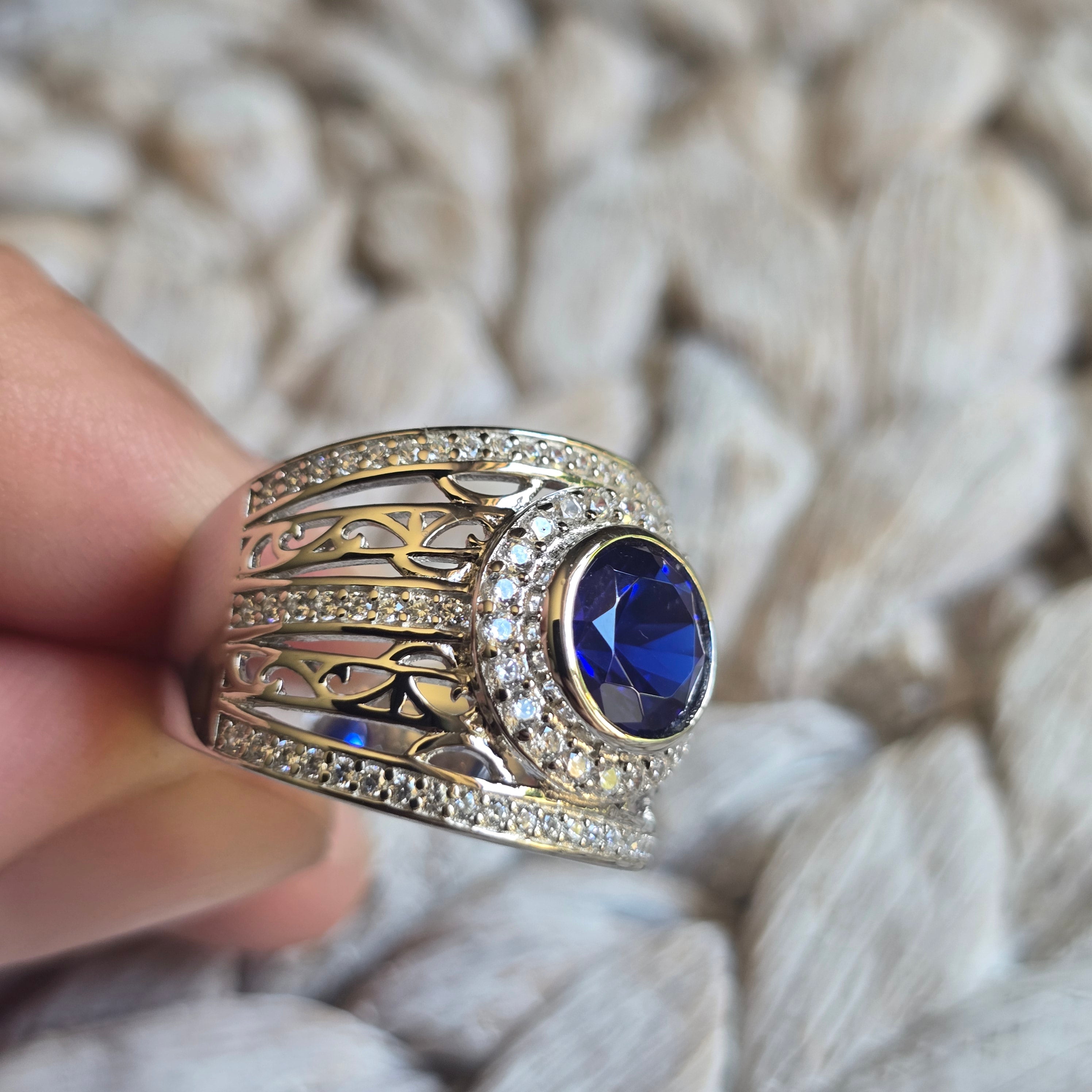 Blue Topaz Round Halo ring
