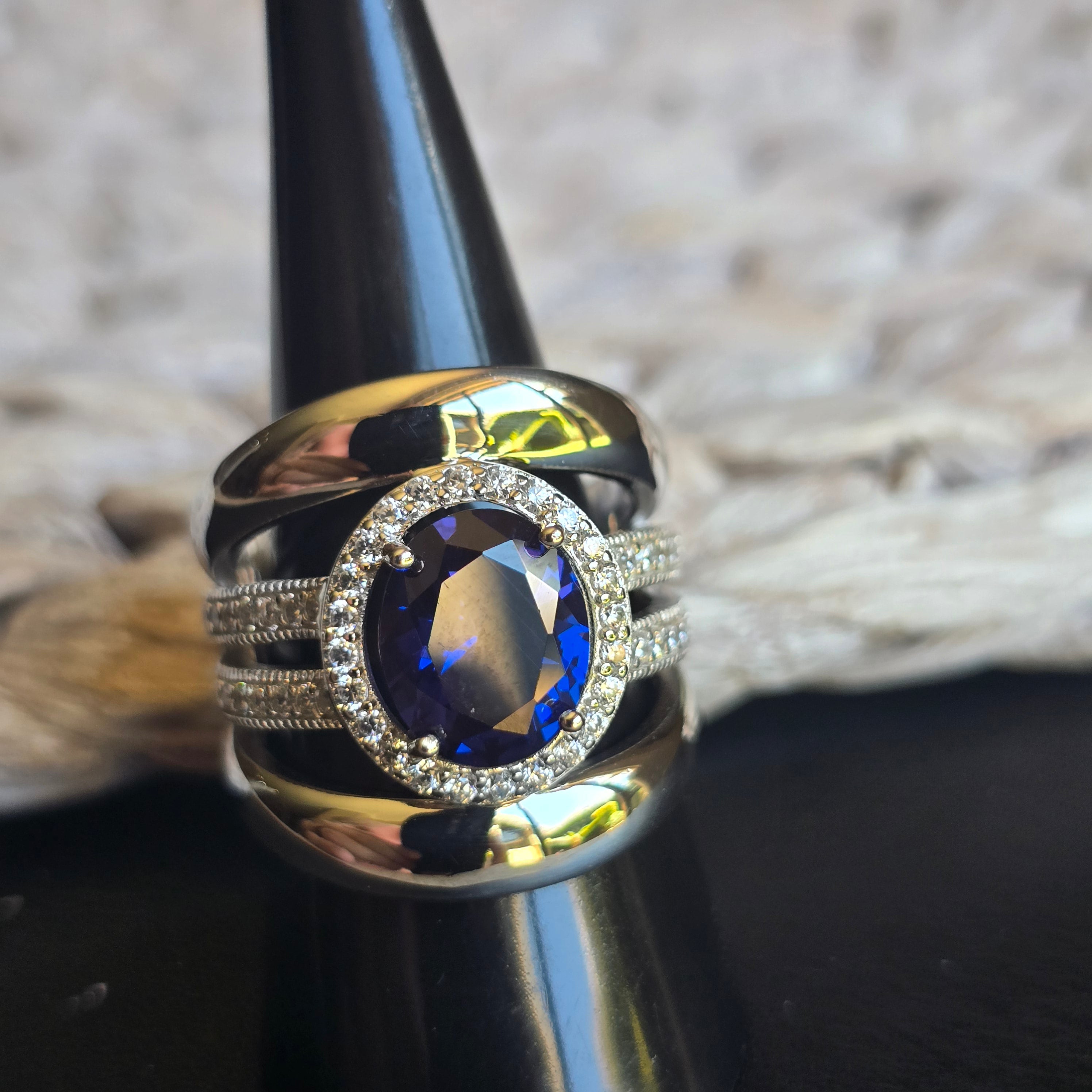 Blue Garnet Oval Halo ring