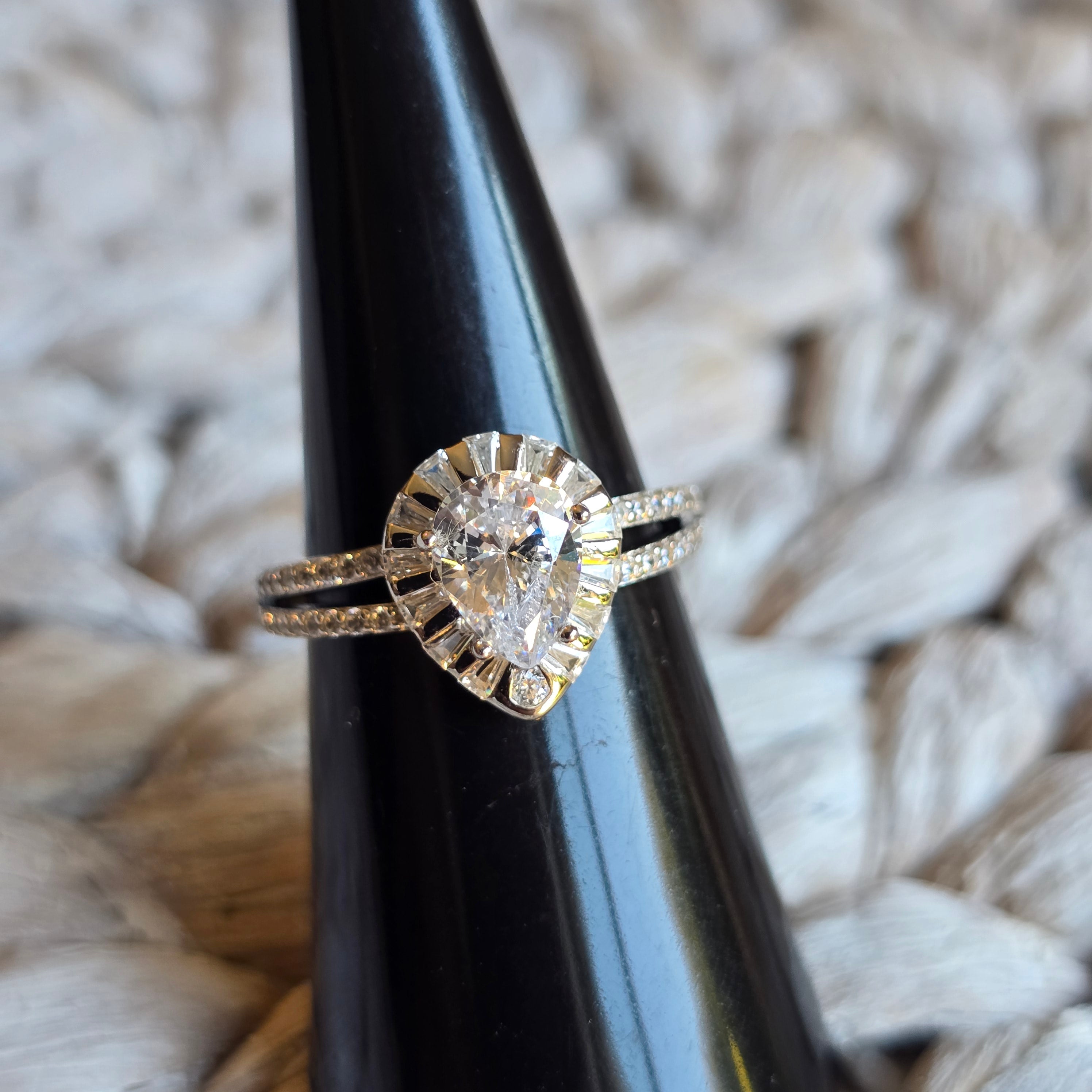 Teardrop Halo Cz ring