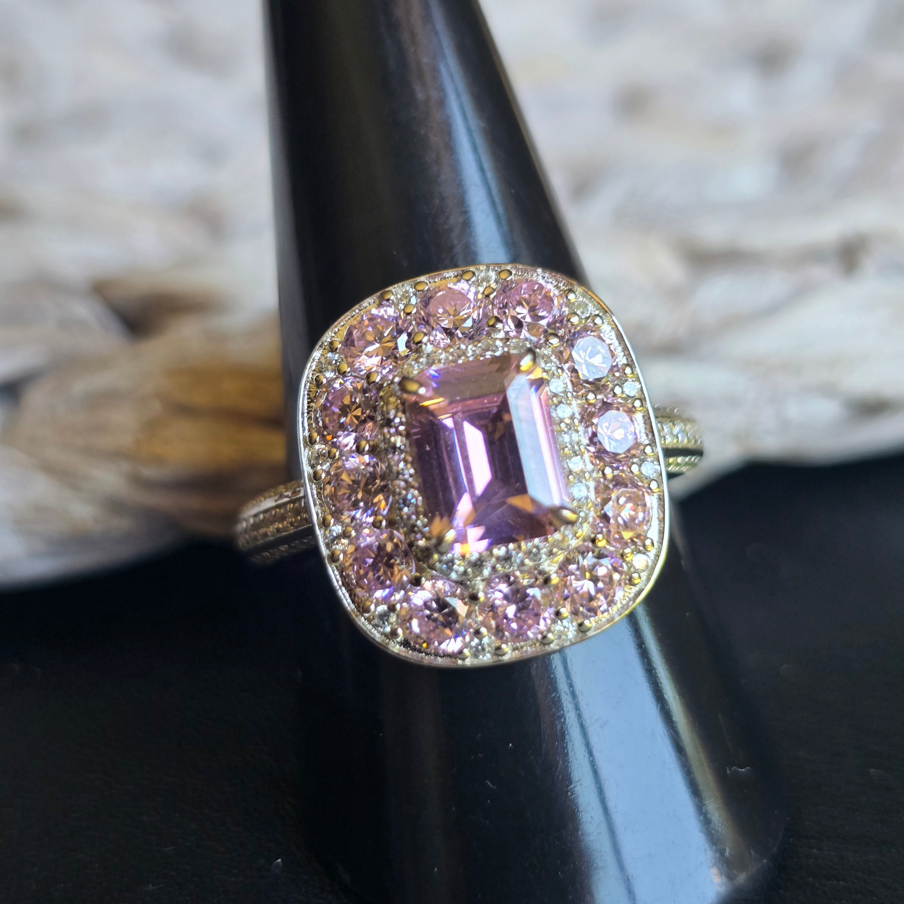 Pink Cz Emerald Cut ring