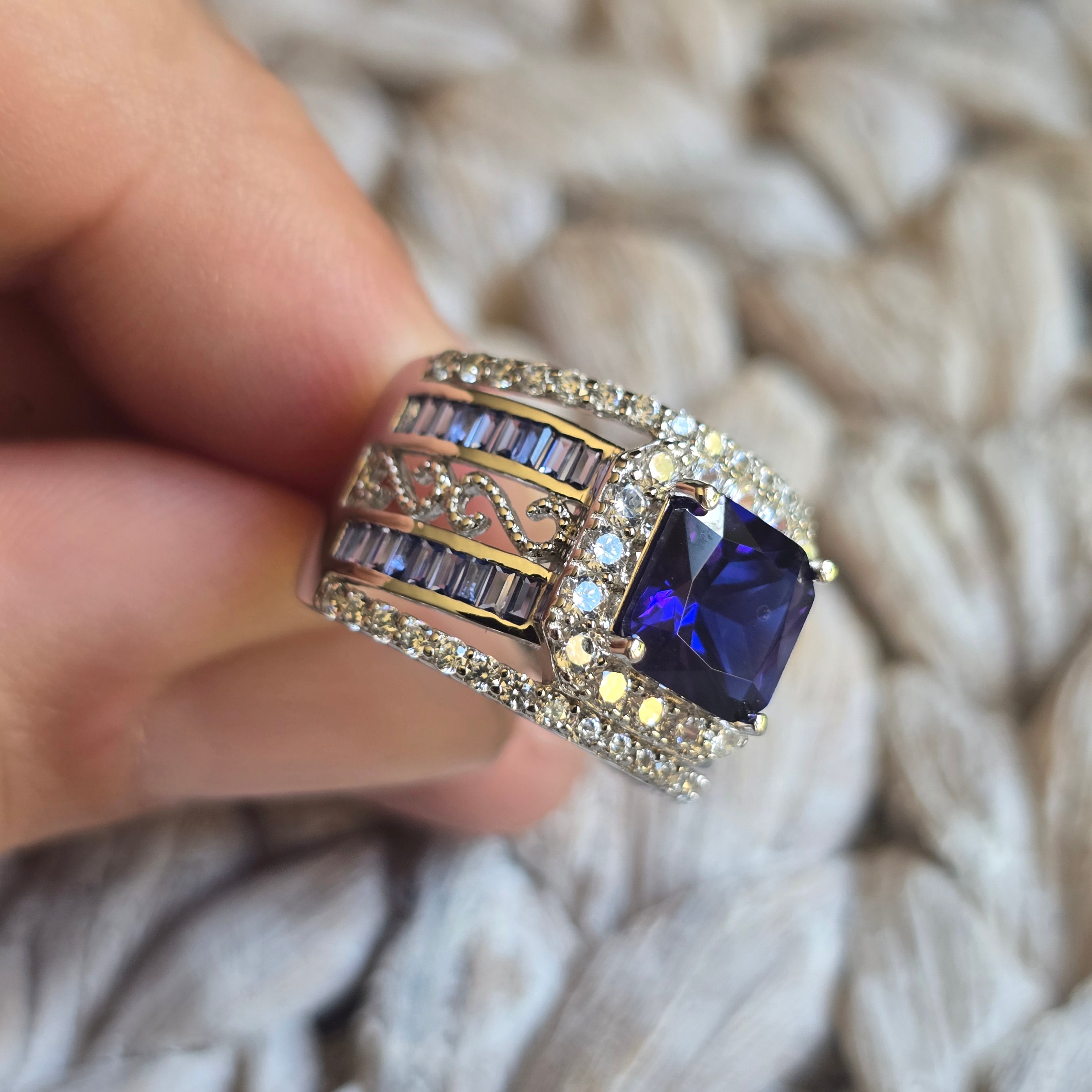 Blue Topaz Square Halo ring