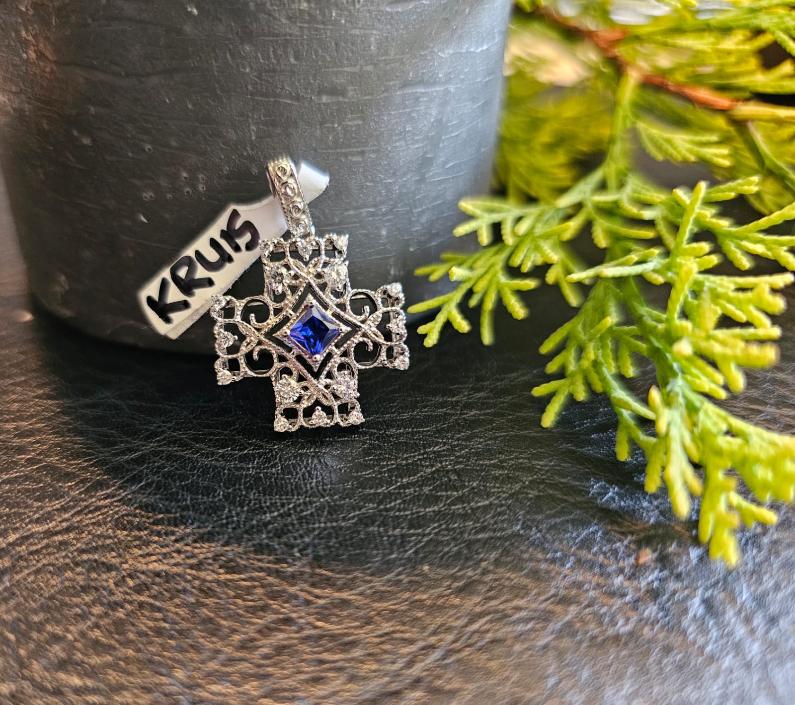 20x20mm Blue Topaz Antique Cross Pendant
