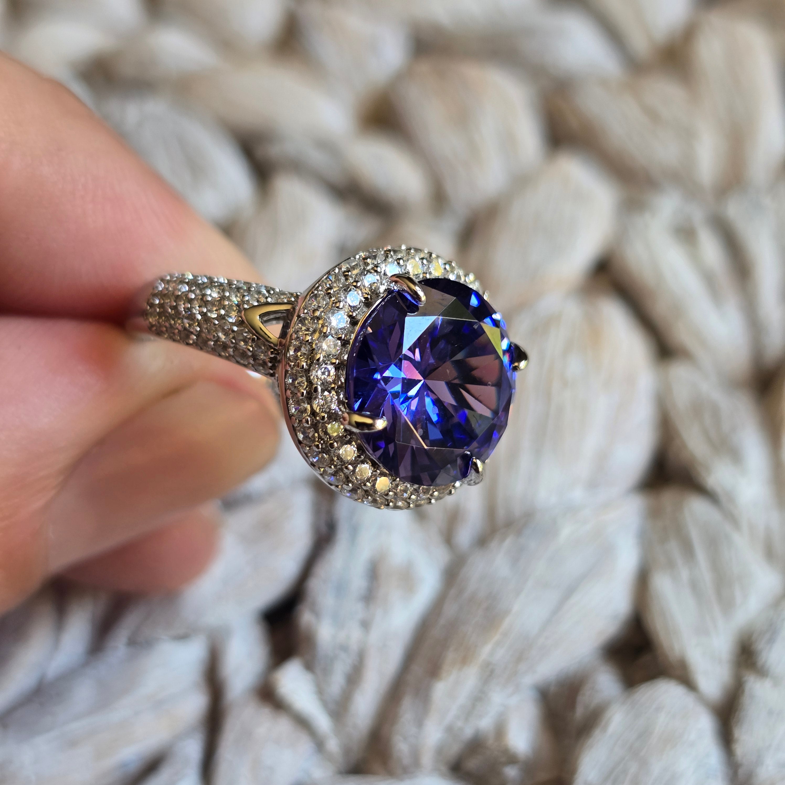 Blue/Purple Round Garnet Halo ring