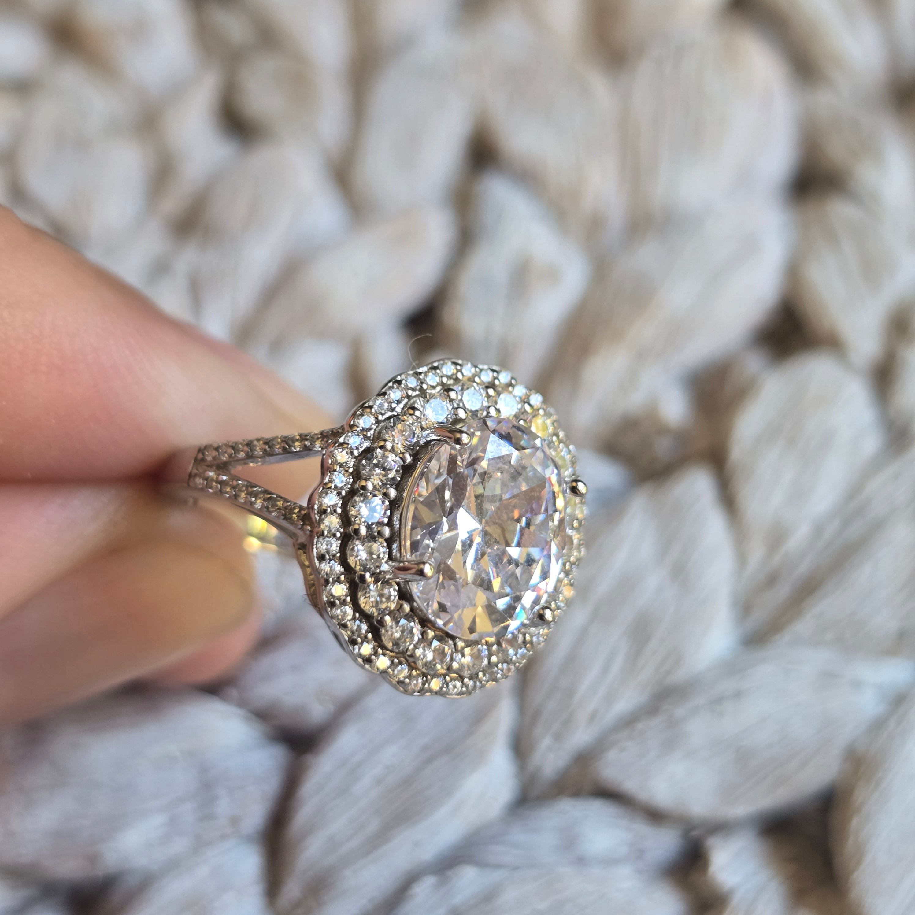 Oval Double Halo Cz ring