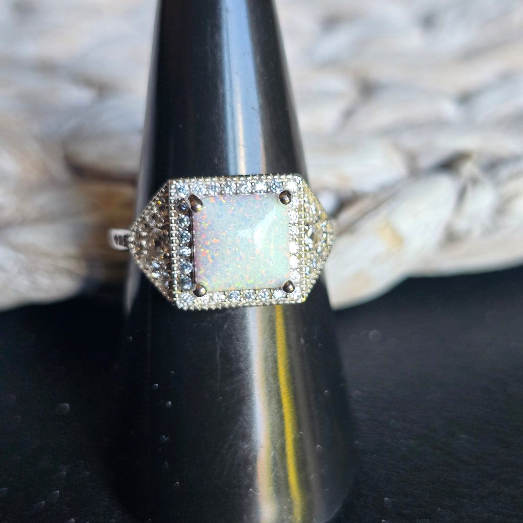 Square Opal Halo ring