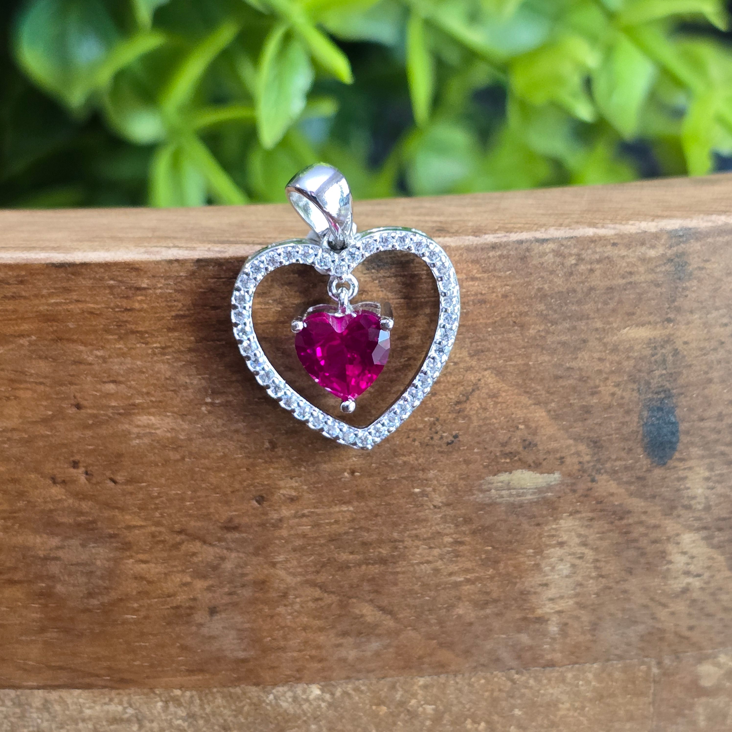 17mm Red Cz Heart Pendant