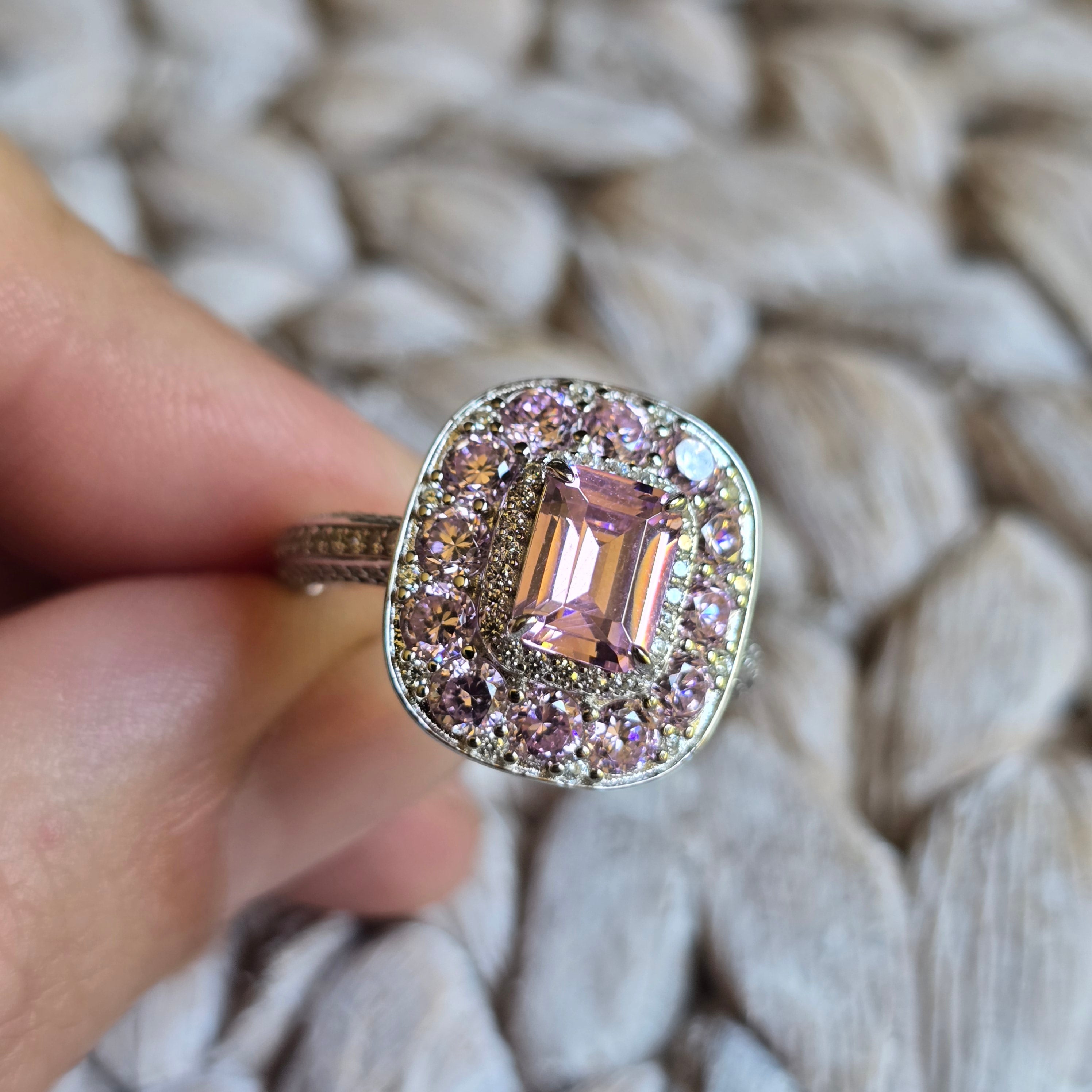 Pink Cz Emerald Cut ring