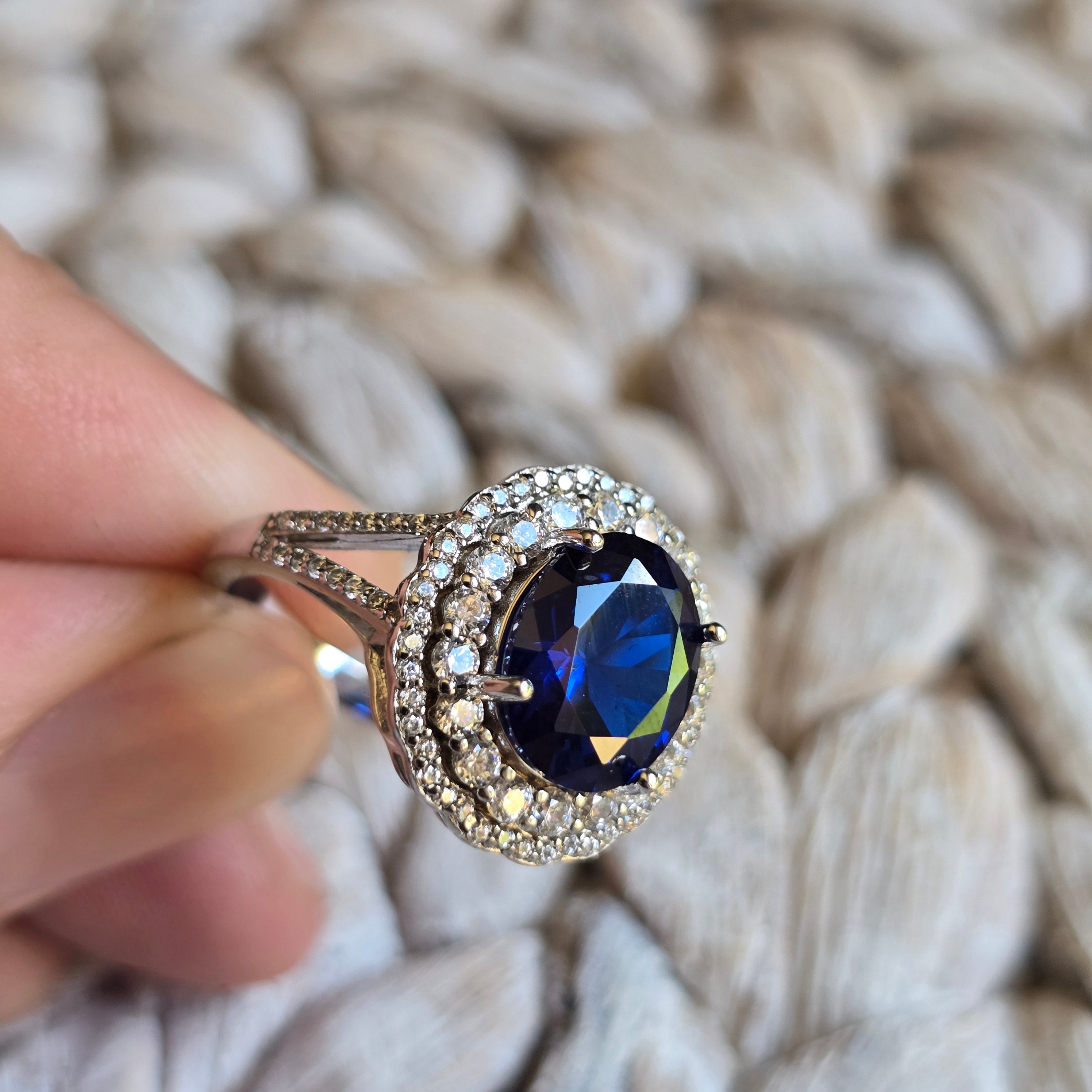 Blue Topaz Oval Halo ring
