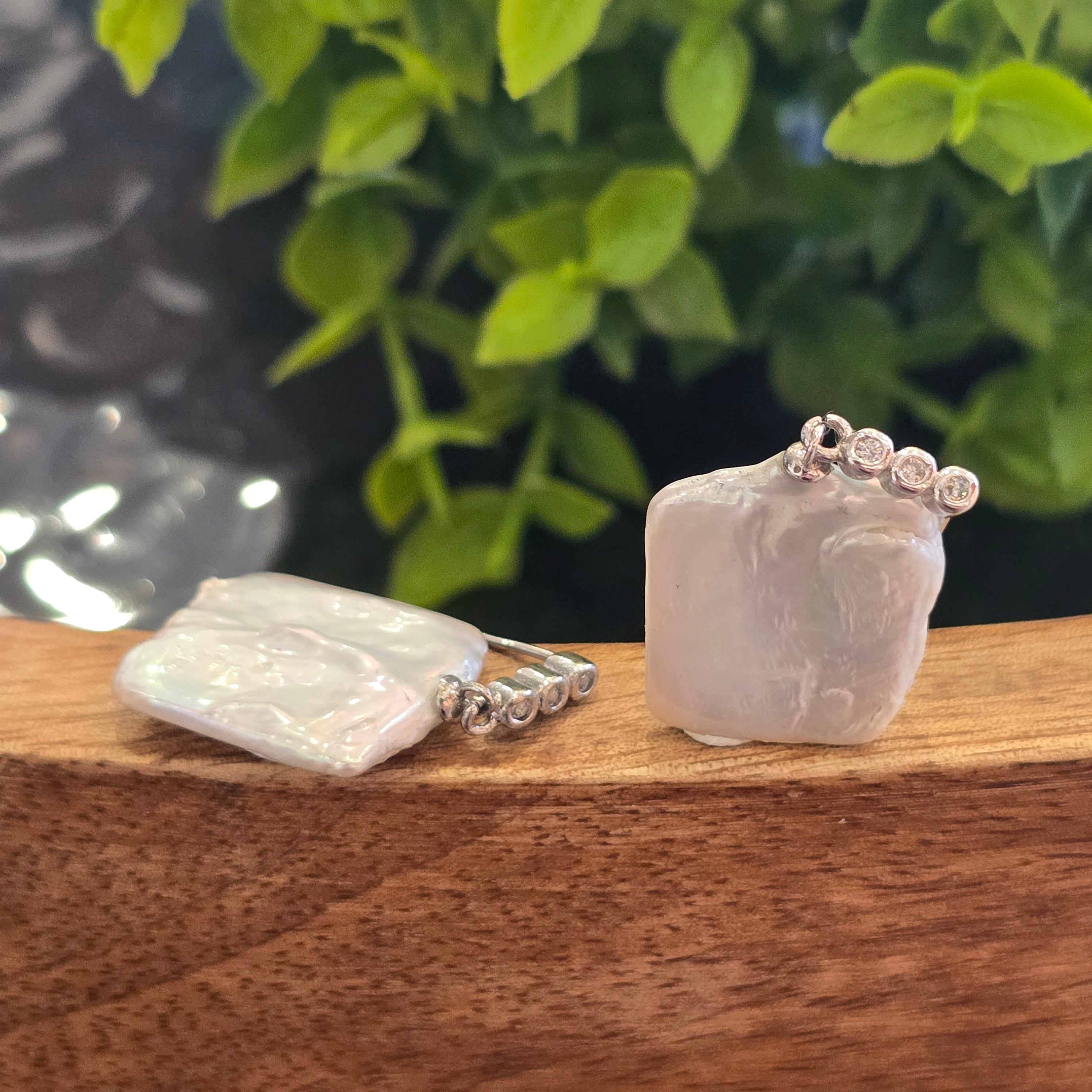 35mm Square Pearl Cz Stud