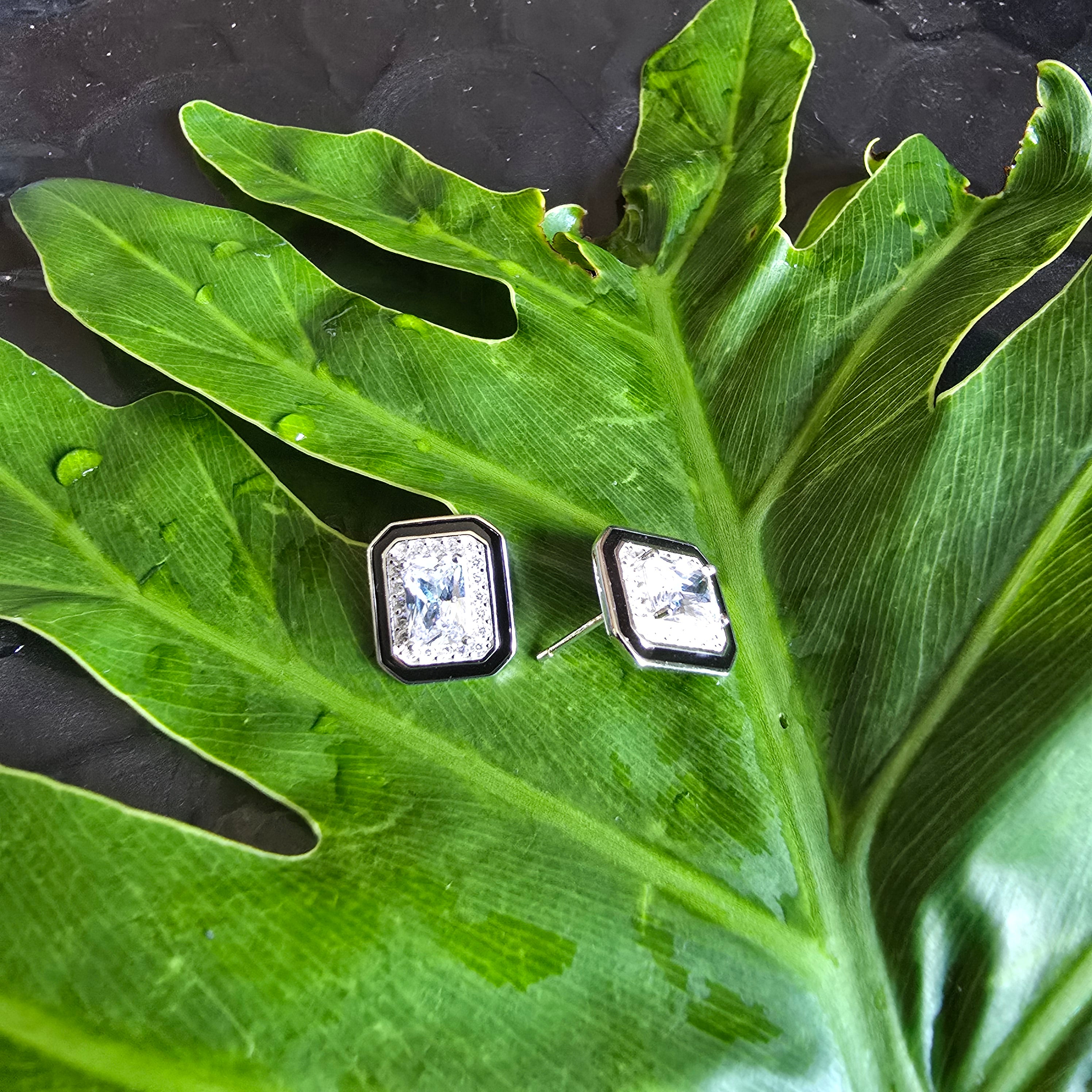 13mm Emerald Cut Cz & Black Onyx