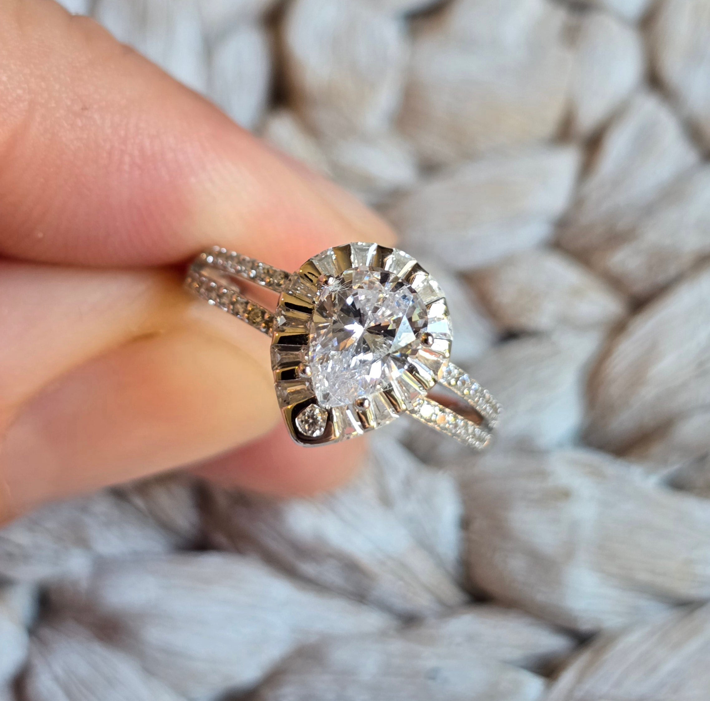 Teardrop Halo Cz ring