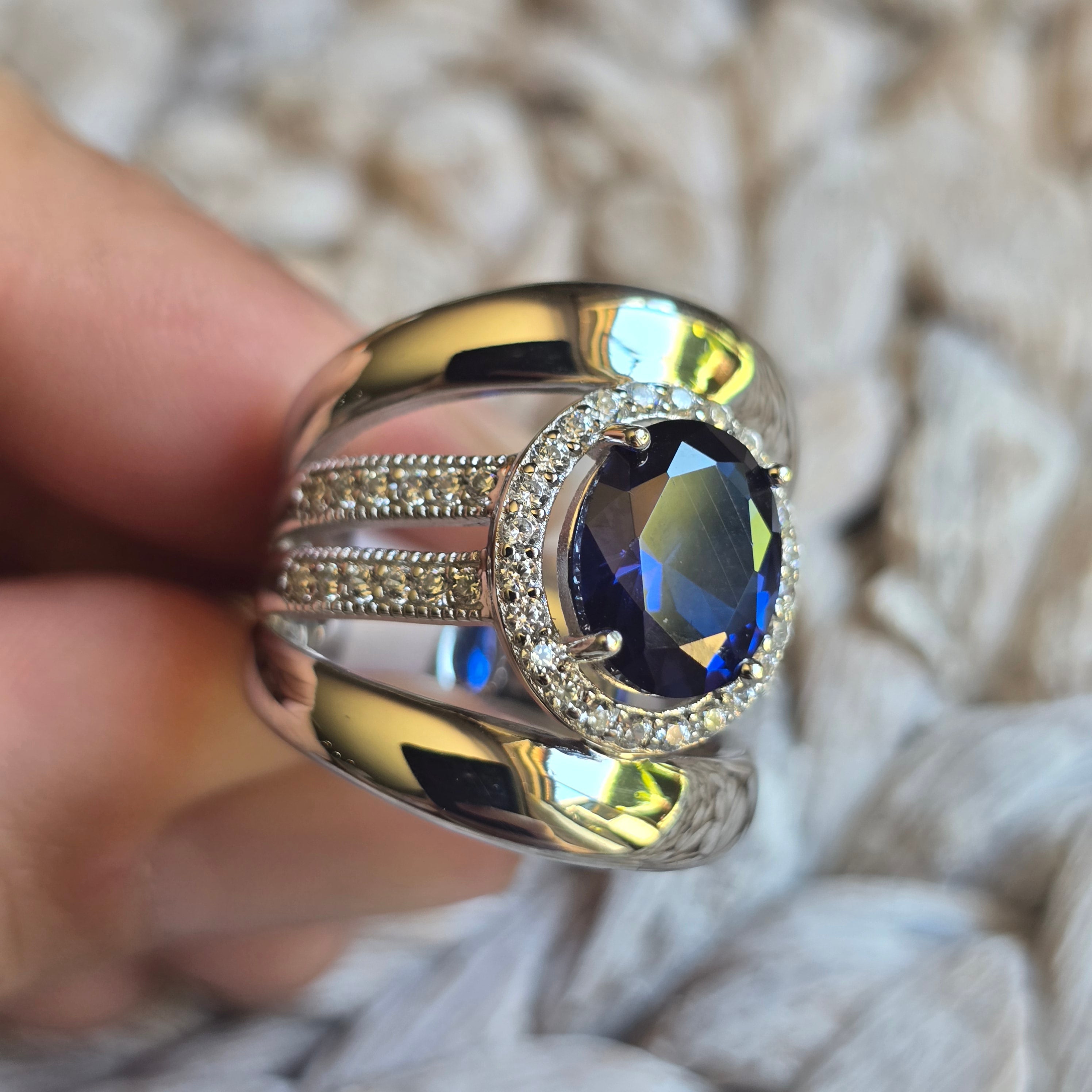 Blue Garnet Oval Halo ring